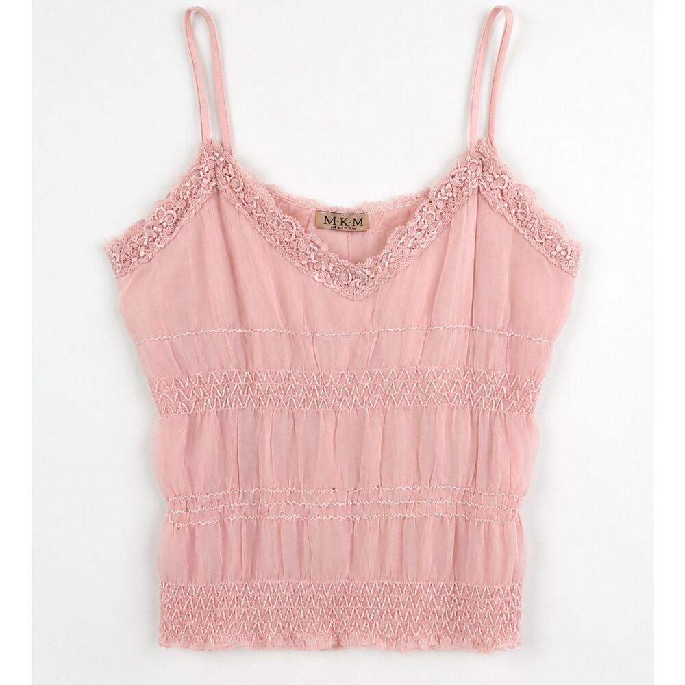 Y2K Pink Lace Sheer Cami Top Fairycore Coquette Babydoll Tank